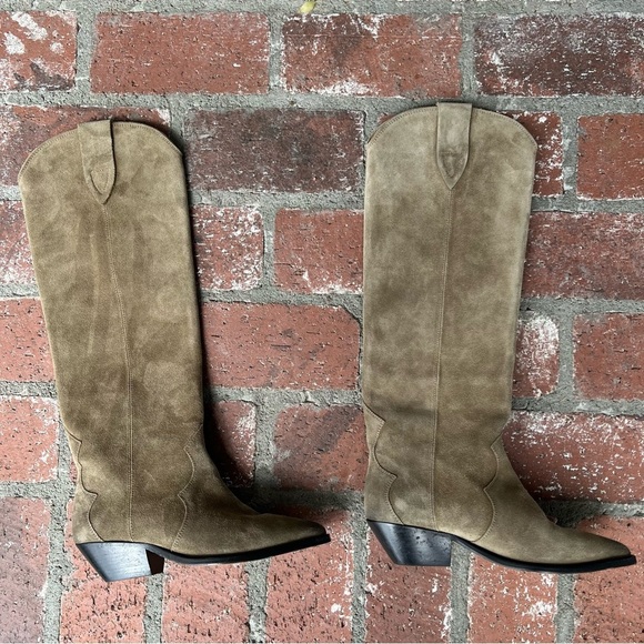 Isabel Marant Denvee Suede Knee High Boots Western Burnished Toe Taupe EU 38 - Picture 8 of 16